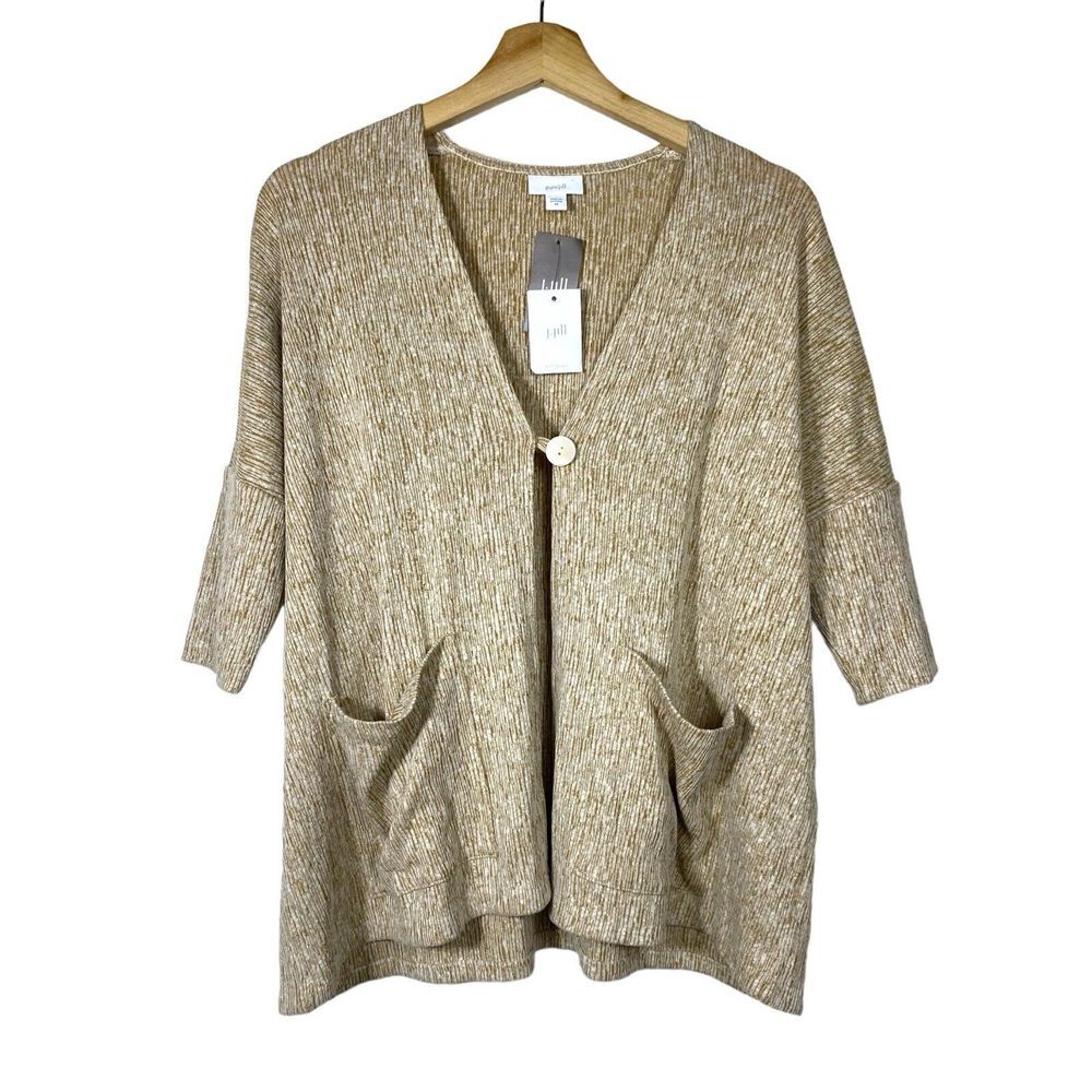 New J. Jill Women Linen Blend Cardigan Sweater XS Beige Dolman‎ 3/4 Sleeve Boho